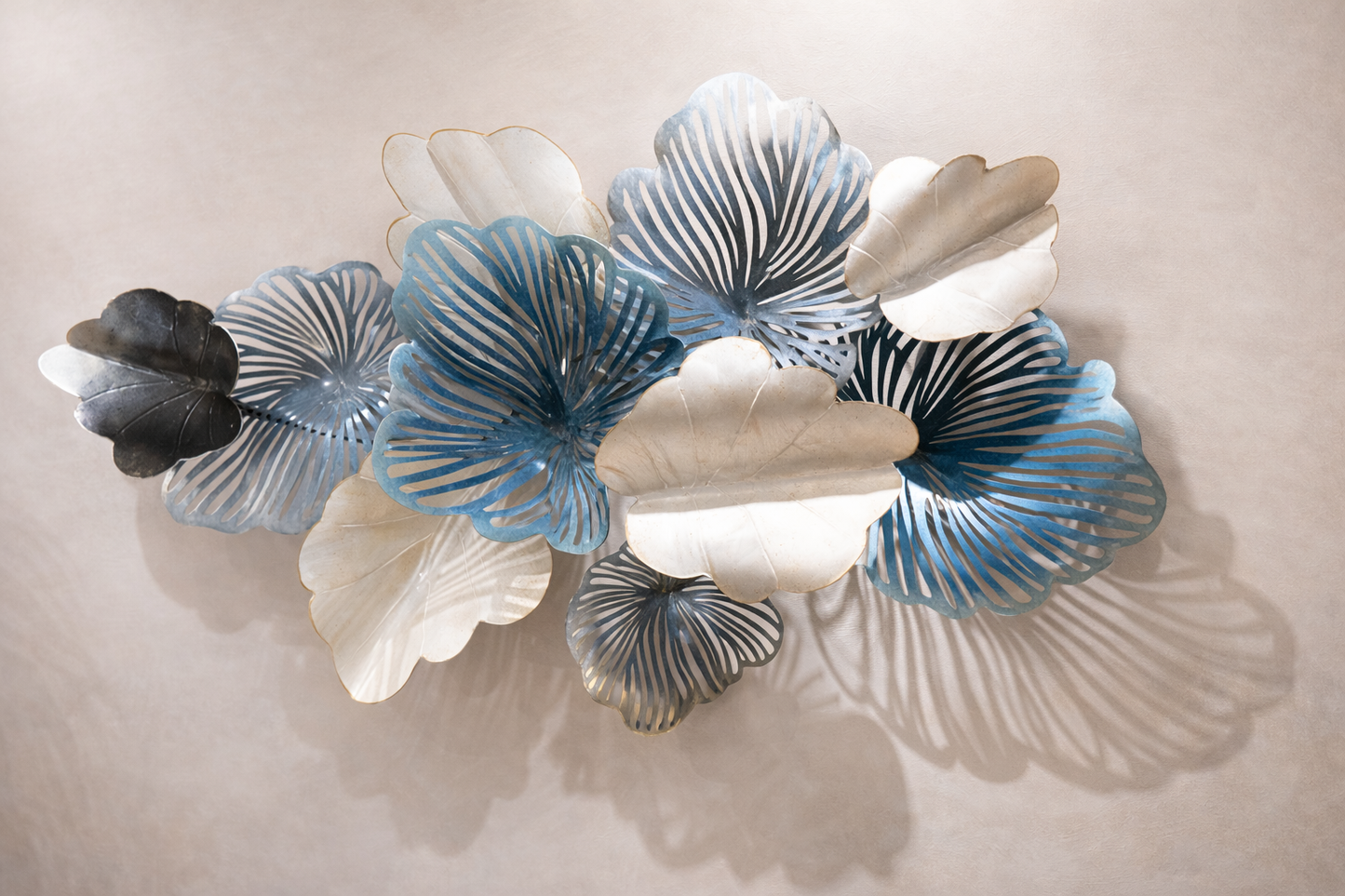 Ashlo's Decorative Metal Leaf Wall Art | Blue, White & Gold Finish | Contemporary 3D Wall Décor for Home & Office