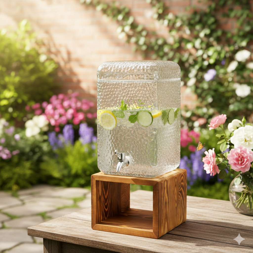 Ashlo's 3 Litre Glass Beverage Dispenser with Easy-Pour Tap – Ideal for detox water, juices, lemonade, and more. Durable glass mason jar design, perfect for home, kitchen, parties, and restaurants.
