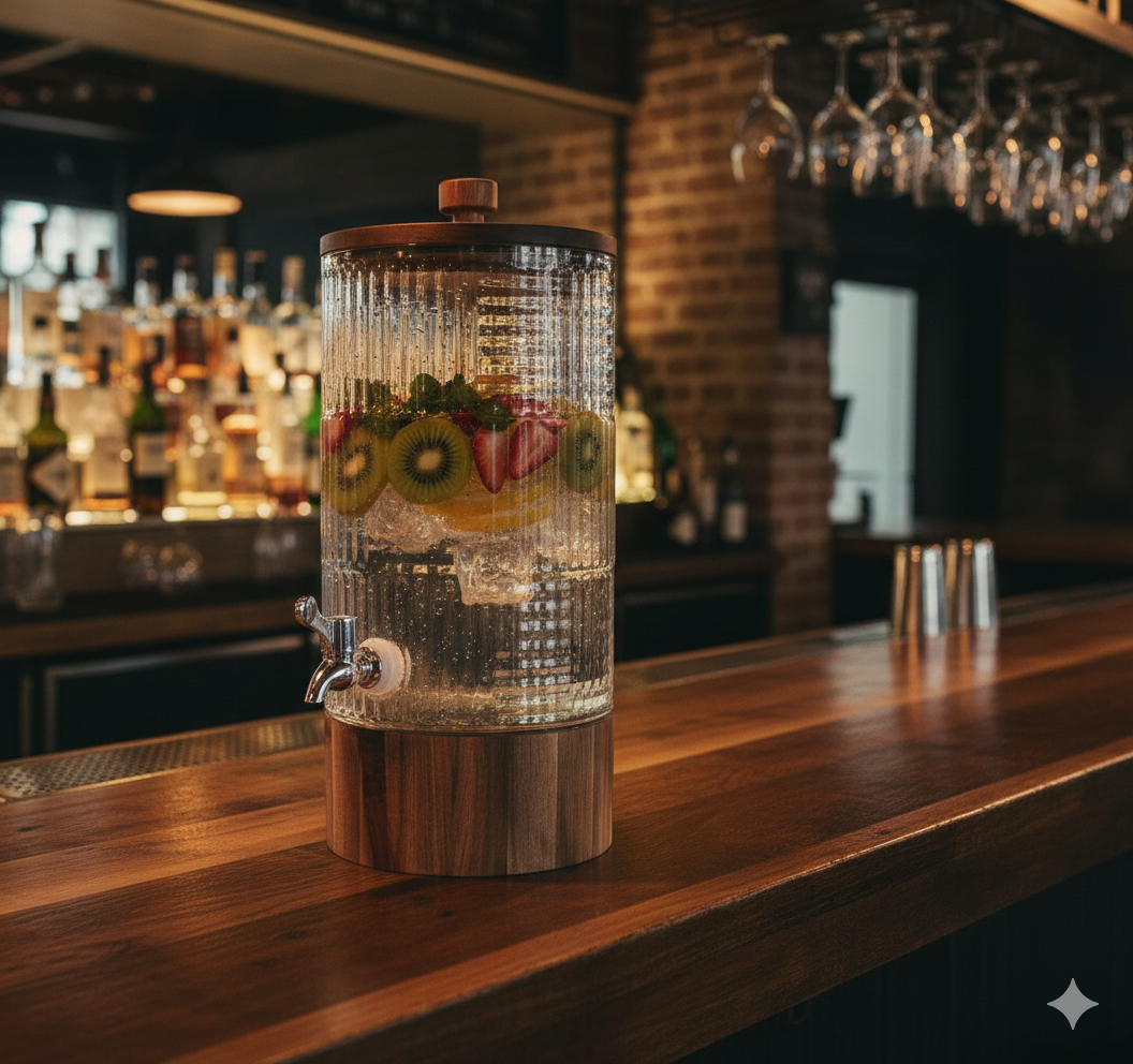 Ashlo's 6 Litre Glass Beverage Dispenser with Easy-Pour Tap – Ideal for detox water, juices, lemonade, and more. Durable glass mason jar design, perfect for home, kitchen, parties, and restaurants.