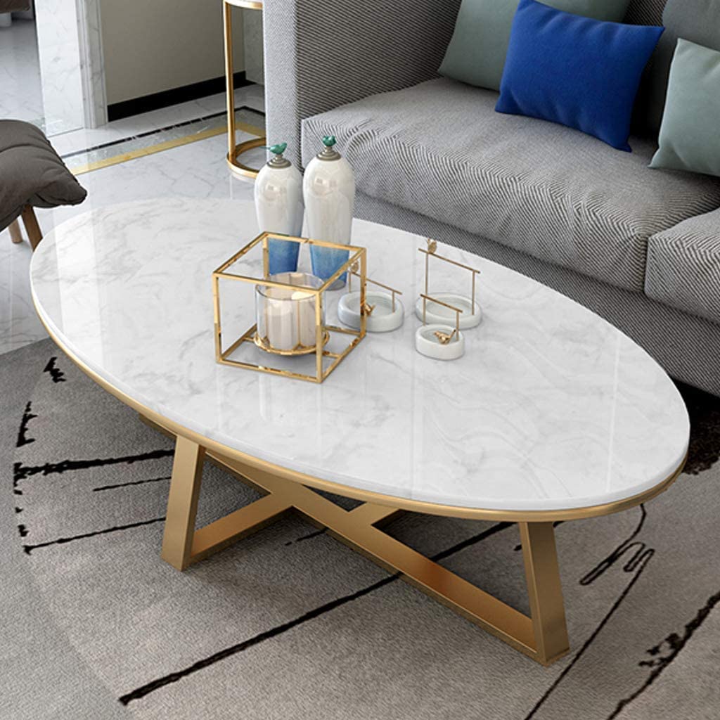Ashlo's Décor Stainless Steel Oval Shape Coffee Table - Gold Base Black Top Centerpiece for Living Room, Bedroom