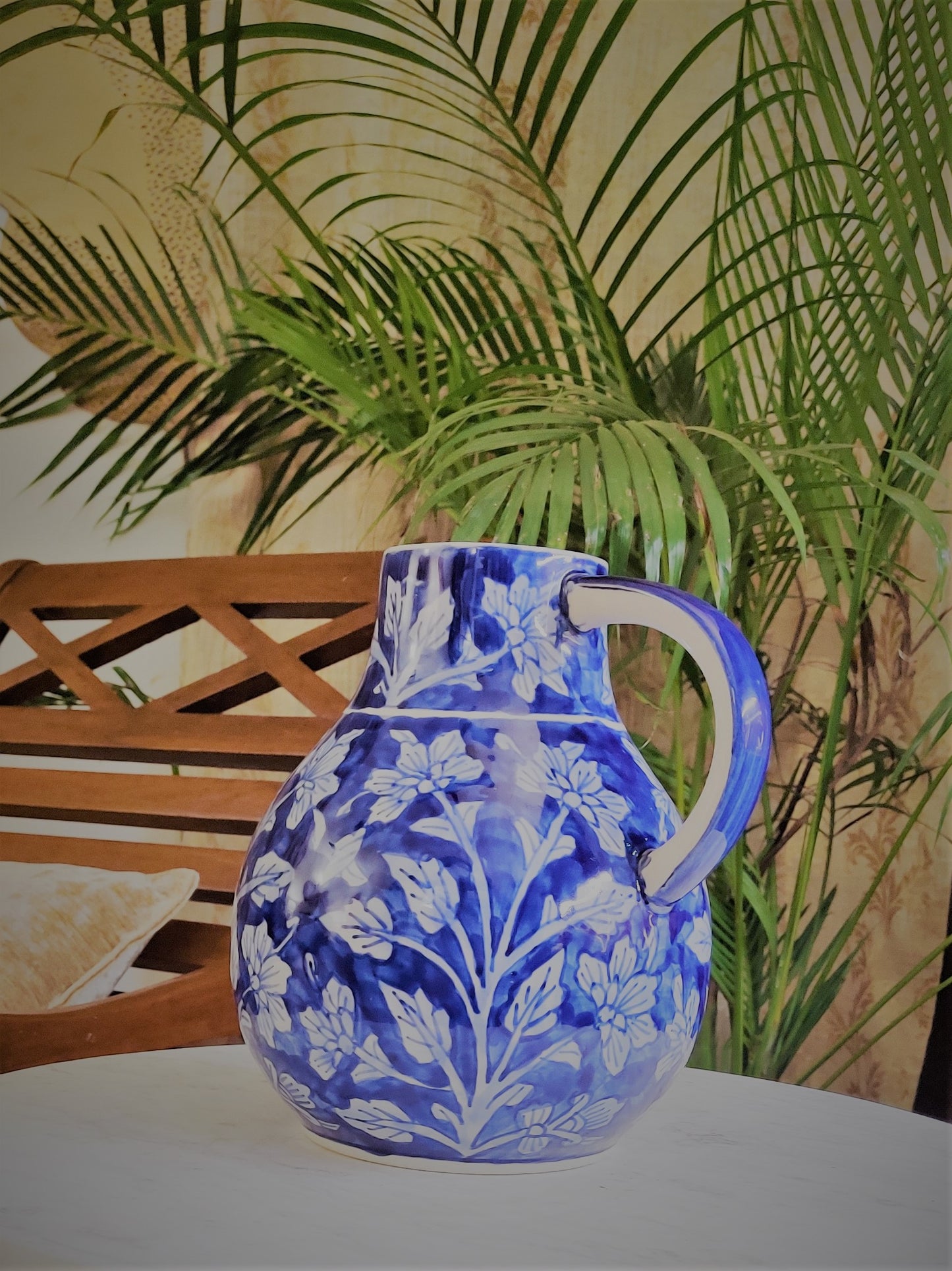 Ashlo's Décor Big Ancient Blue Ceramic Vase | Ceramic Flower Vase
