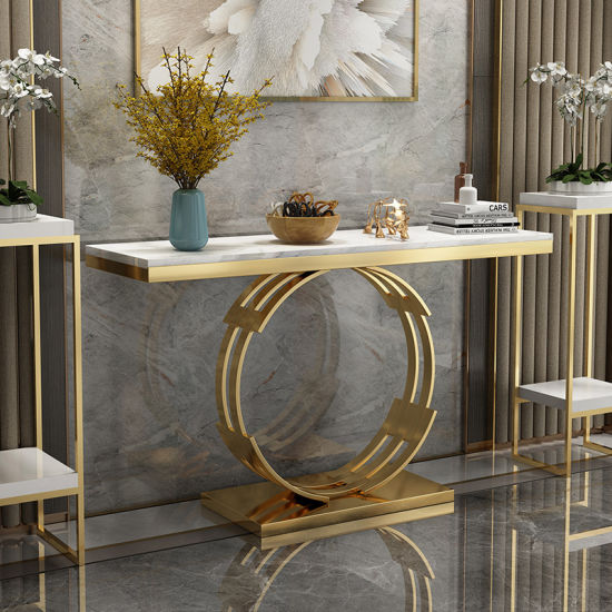 Ashlo's Décor Beautiful Ss Console Table With Stone Top Living Room/Foyer Hotel