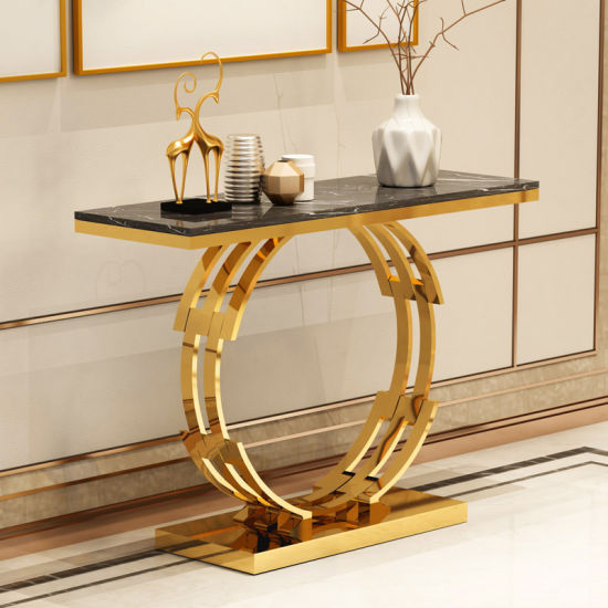 Ashlo's Décor Beautiful Ss Console Table With Stone Top Living Room/Foyer Hotel