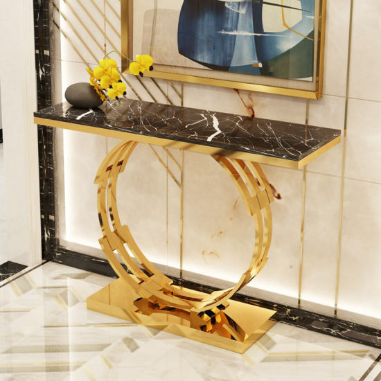 Ashlo's Décor Beautiful Ss Console Table With Stone Top Living Room/Foyer Hotel