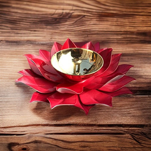 Ashlo's Decor Pure Brass Diya with Leaves | Lotus Shape Akhand Jyothi Diya - Decorative Akhand Deepak for Pooja