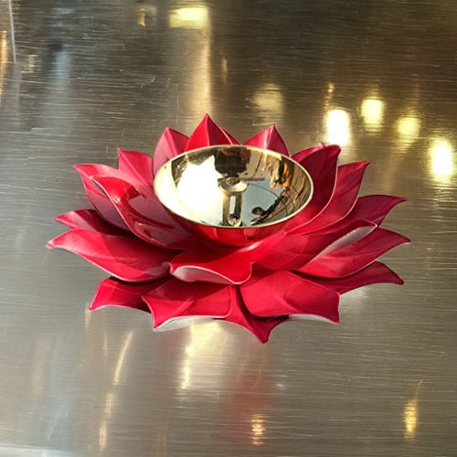 Ashlo's Decor Pure Brass Diya with Leaves | Lotus Shape Akhand Jyothi Diya - Decorative Akhand Deepak for Pooja