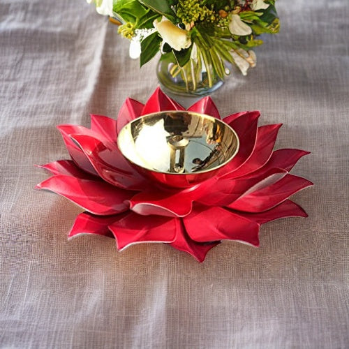 Ashlo's Decor Pure Brass Diya with Leaves | Lotus Shape Akhand Jyothi Diya - Decorative Akhand Deepak for Pooja