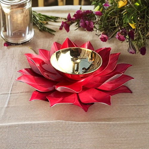 Ashlo's Decor Pure Brass Diya with Leaves | Lotus Shape Akhand Jyothi Diya - Decorative Akhand Deepak for Pooja