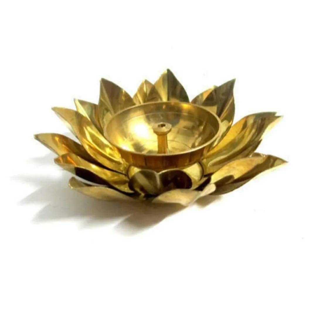 Ashlo's Decor Pure Brass Diya with Leaves | Lotus Shape Akhand Jyothi Diya - Decorative Akhand Deepak for Pooja