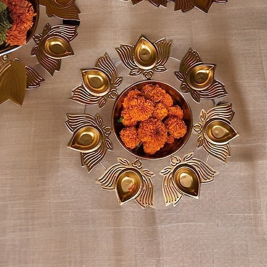 Ashlo's Metal Lotus Dia Urli for Diwali Pooja