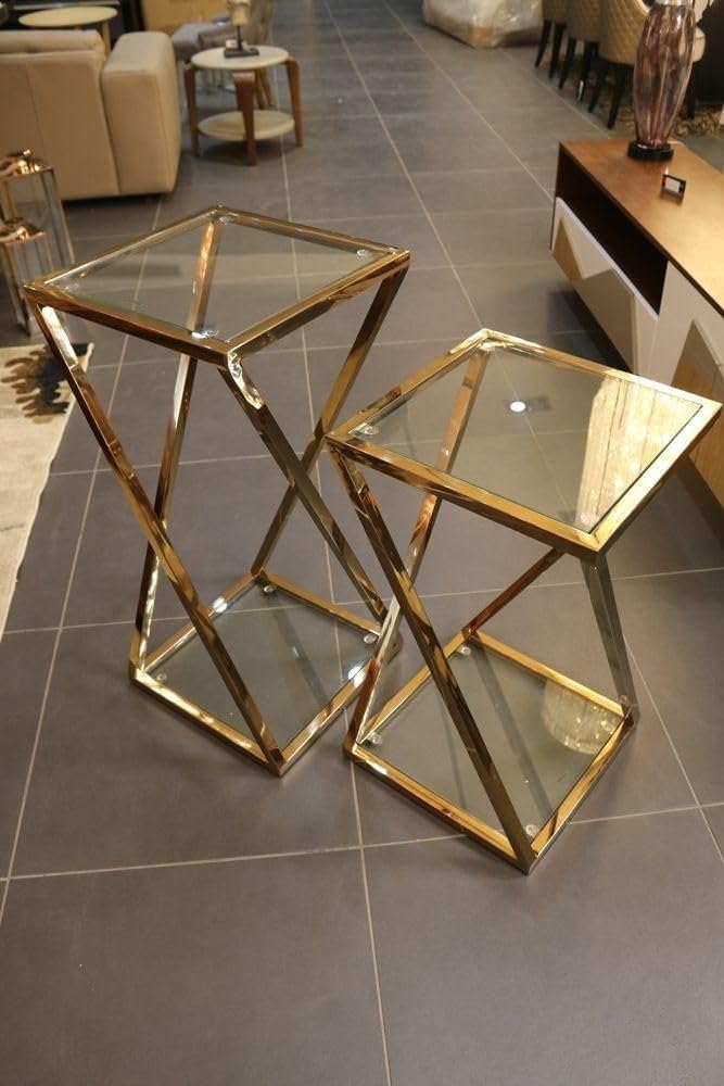 Ashlo's Décor Beautiful Golden Stainless Steel Nested Side Tables/End Table