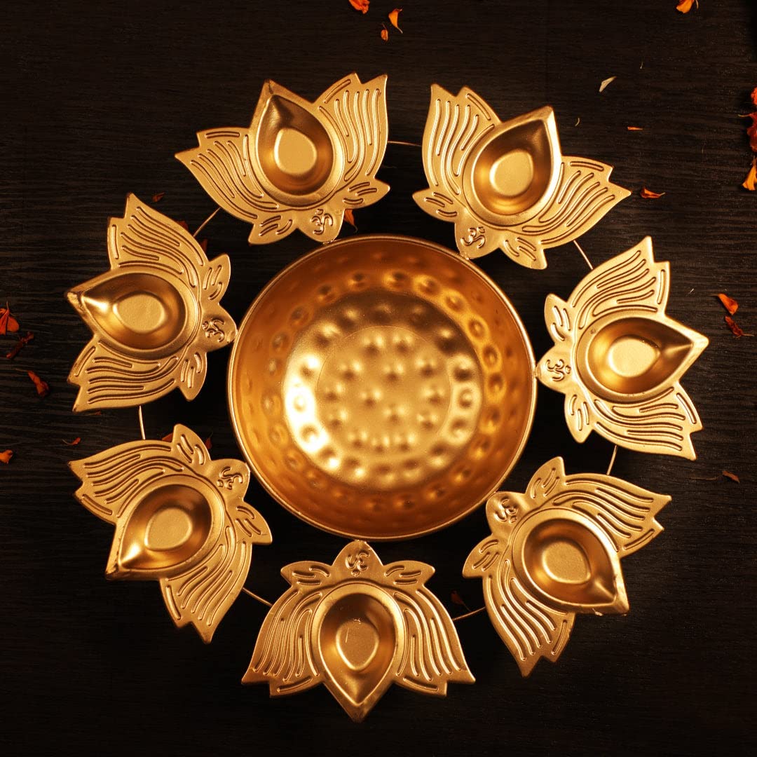 Ashlo's Metal Lotus Dia Urli for Diwali Pooja