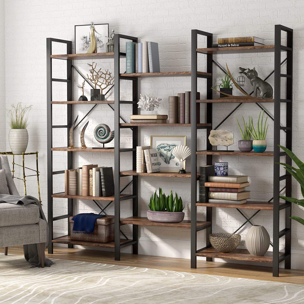 Ashlo's Bookshelf with Metal Frame and Wooden Shelves, Multipurpose Storage for Living Areas