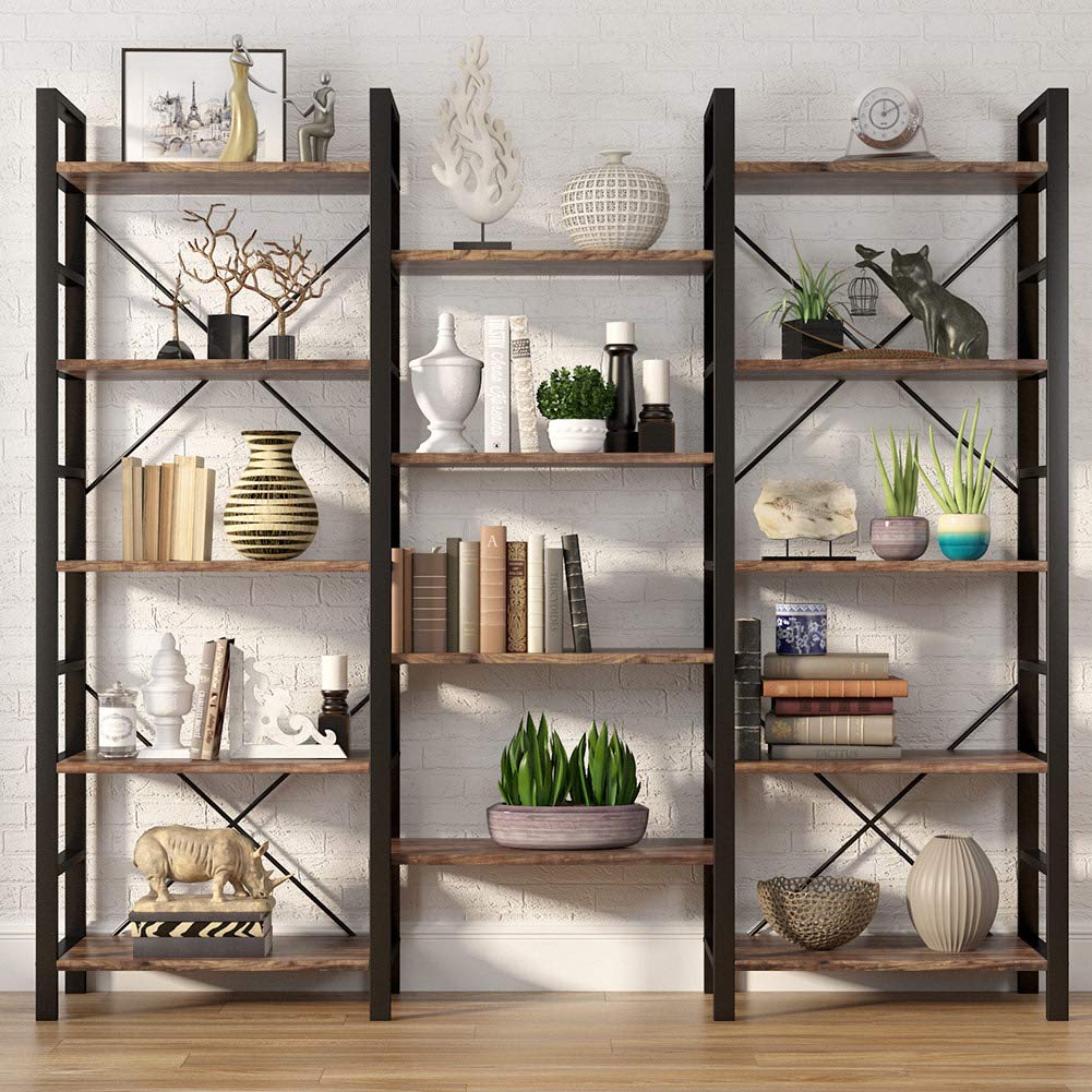 Ashlo's Bookshelf with Metal Frame and Wooden Shelves, Multipurpose Storage for Living Areas