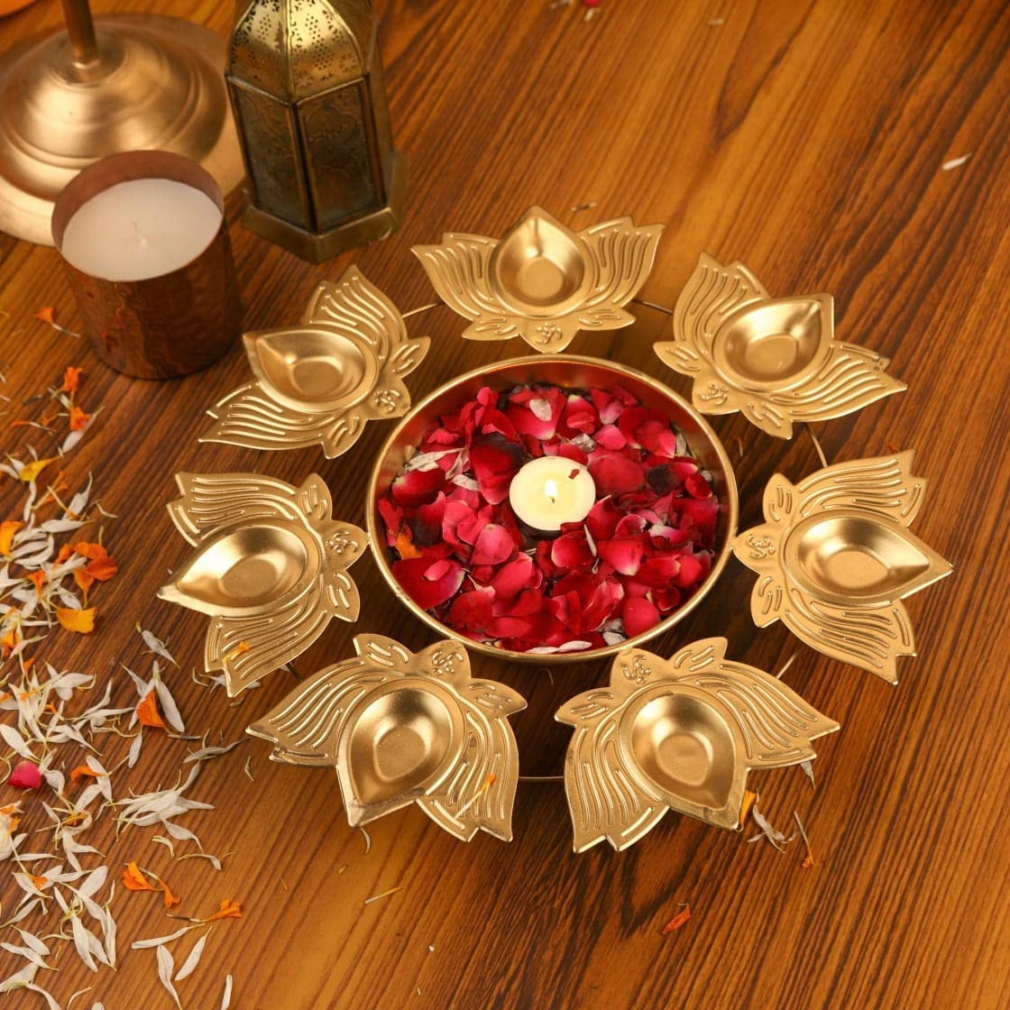 Ashlo's Metal Lotus Dia Urli for Diwali Pooja