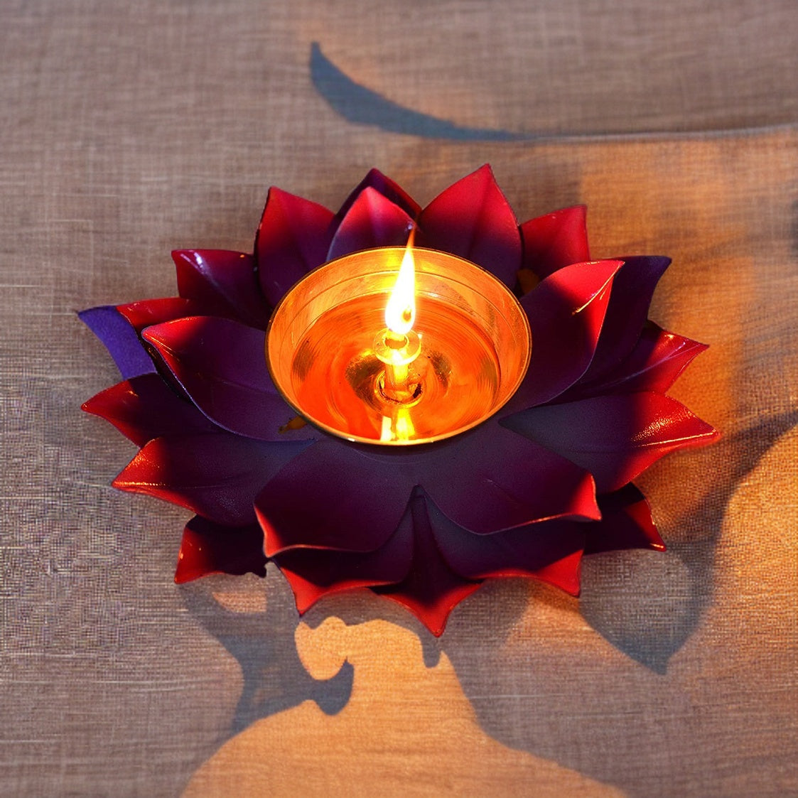 Ashlo's Decor Pure Brass Diya with Leaves | Lotus Shape Akhand Jyothi Diya - Decorative Akhand Deepak for Pooja