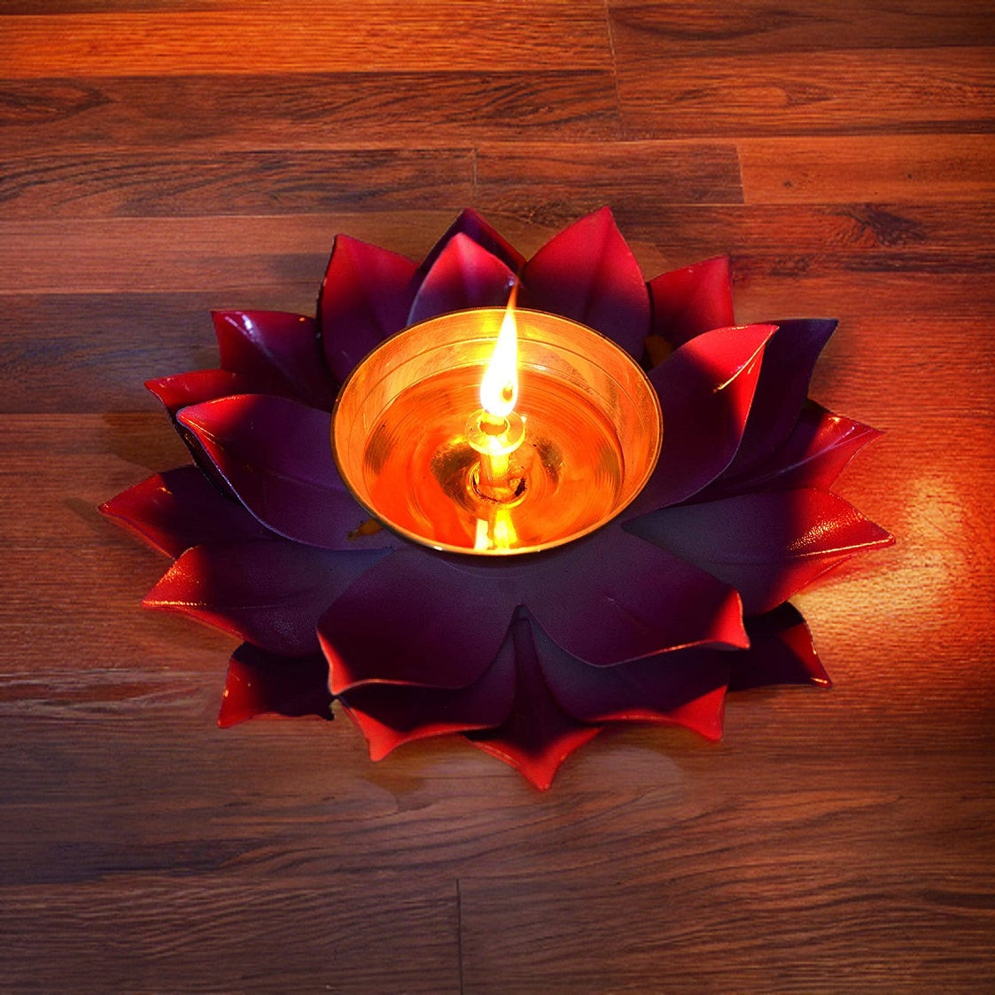 Ashlo's Decor Pure Brass Diya with Leaves | Lotus Shape Akhand Jyothi Diya - Decorative Akhand Deepak for Pooja