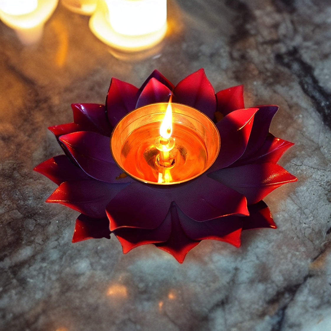 Ashlo's Decor Pure Brass Diya with Leaves | Lotus Shape Akhand Jyothi Diya - Decorative Akhand Deepak for Pooja