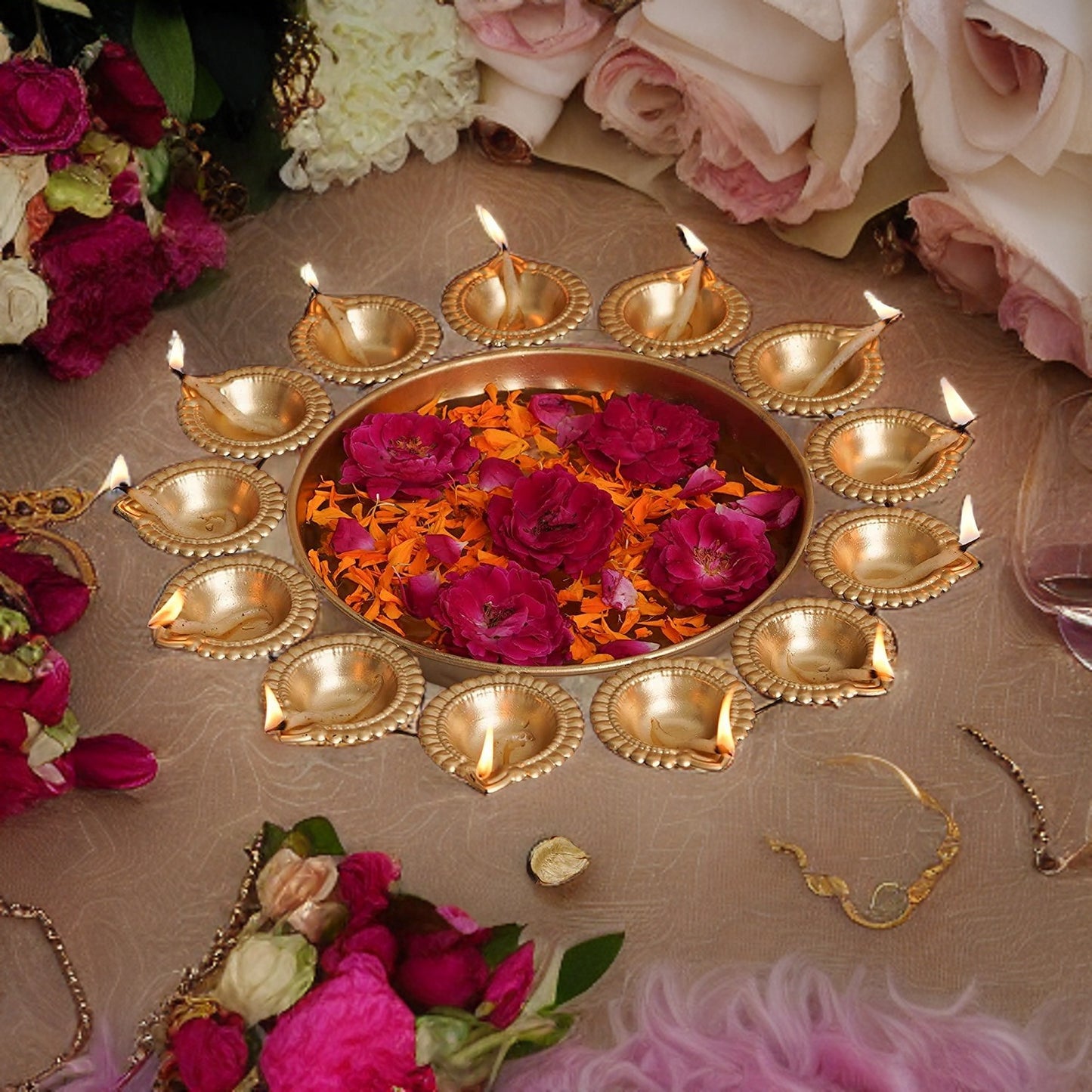 Ashlo's Metal Dia Urli for Diwali Pooja Set of 3