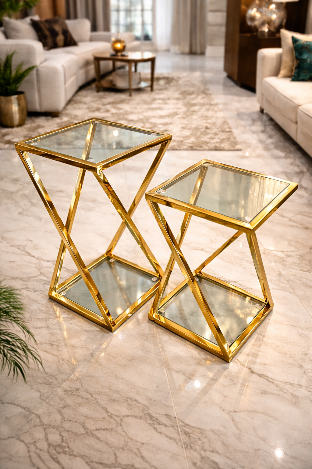 Ashlo's Décor Beautiful Golden Stainless Steel Nested Side Tables/End Table