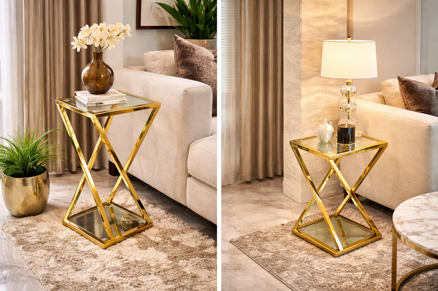 Ashlo's Décor Beautiful Golden Stainless Steel Nested Side Tables/End Table
