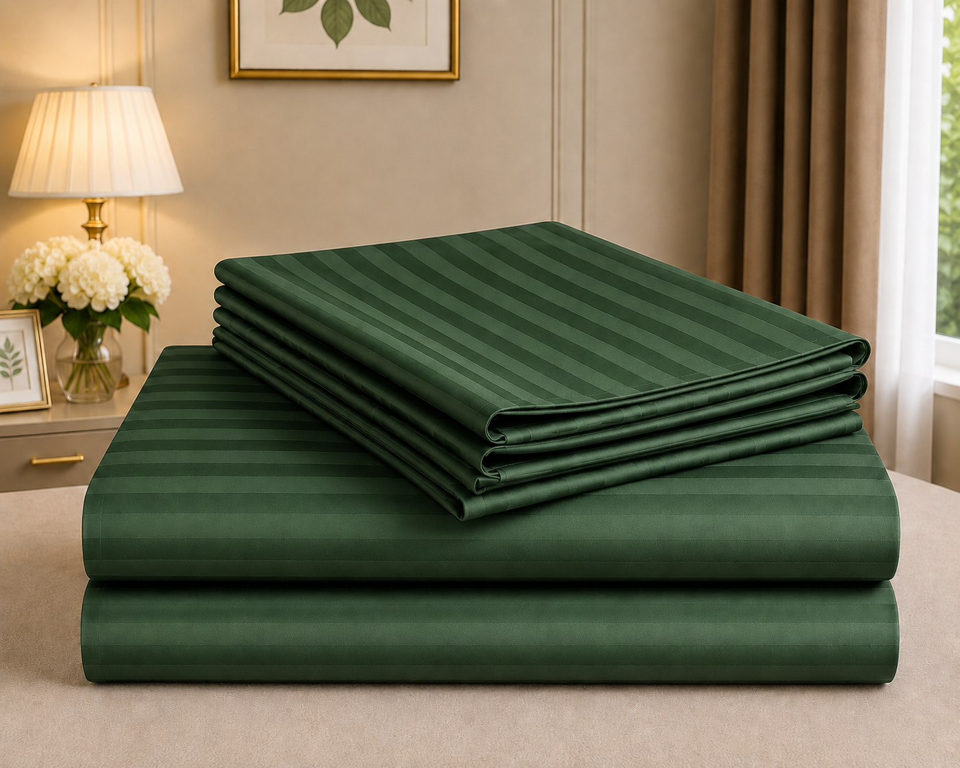 Ashlo's Striped Bed Sheet Set, Hotel Style, Satin Stripe, Double Bed, with Pillow Covers