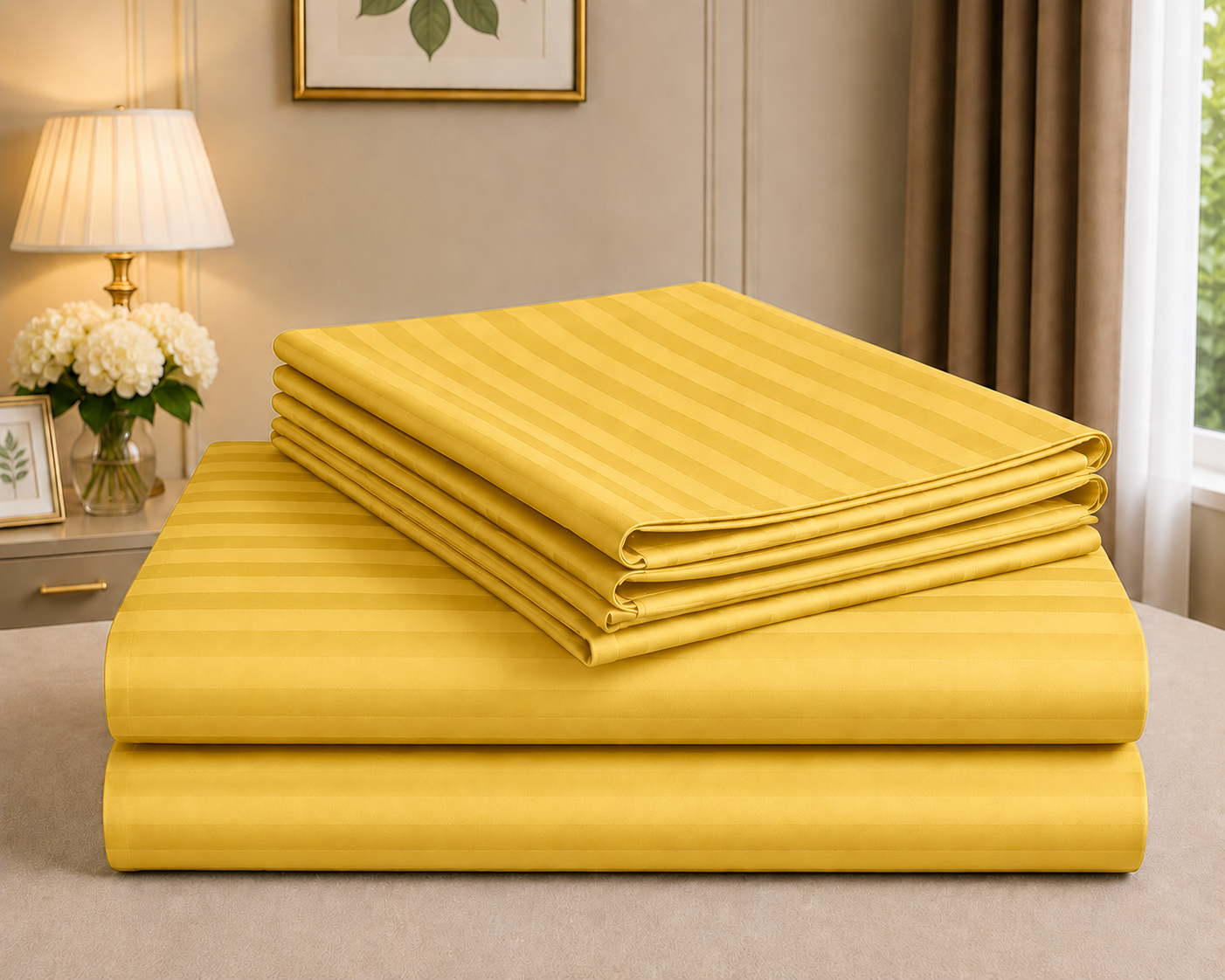 Ashlo's Striped Bed Sheet Set, Hotel Style, Satin Stripe, Double Bed, with Pillow Covers