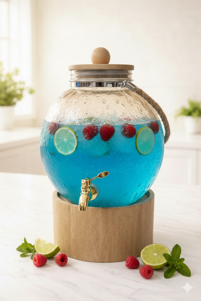 Ashlo's 3 Litre Glass Beverage Dispenser with Easy-Pour Tap – Ideal for detox water, juices, lemonade, and more. Durable glass mason jar design, perfect for home, kitchen, parties, and restaurants.