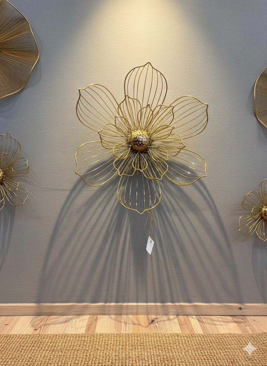 Ashlo's Decorative Golden Floral Wall Art | 3D Metal Flower Design | Modern Wall Décor for Living Room & Bedroom