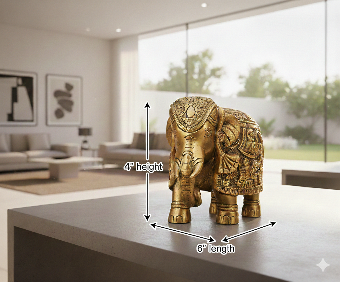 Ashlo's Decor Antique Brass Elephant Figurine, Handcrafted Gold Finish Decorative Showpiece for Home & Office