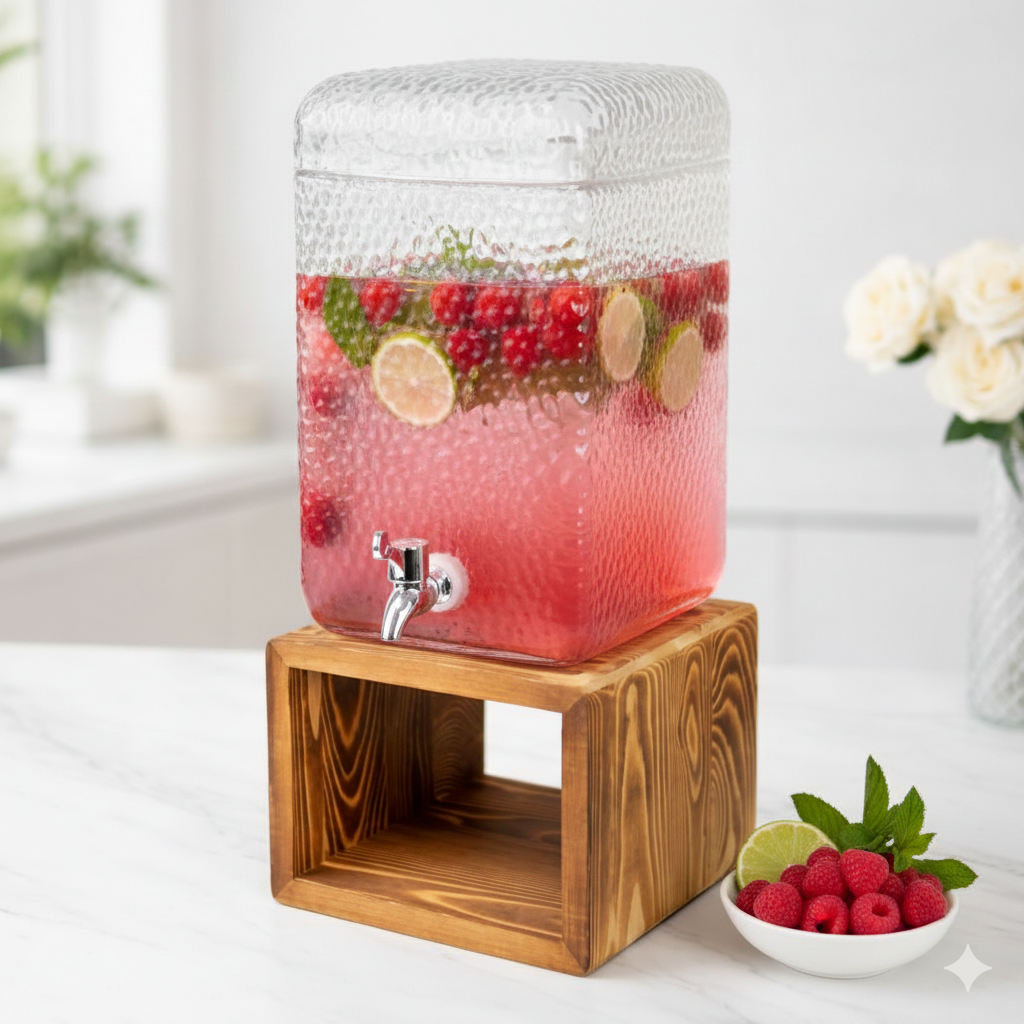 Ashlo's 3 Litre Glass Beverage Dispenser with Easy-Pour Tap – Ideal for detox water, juices, lemonade, and more. Durable glass mason jar design, perfect for home, kitchen, parties, and restaurants.