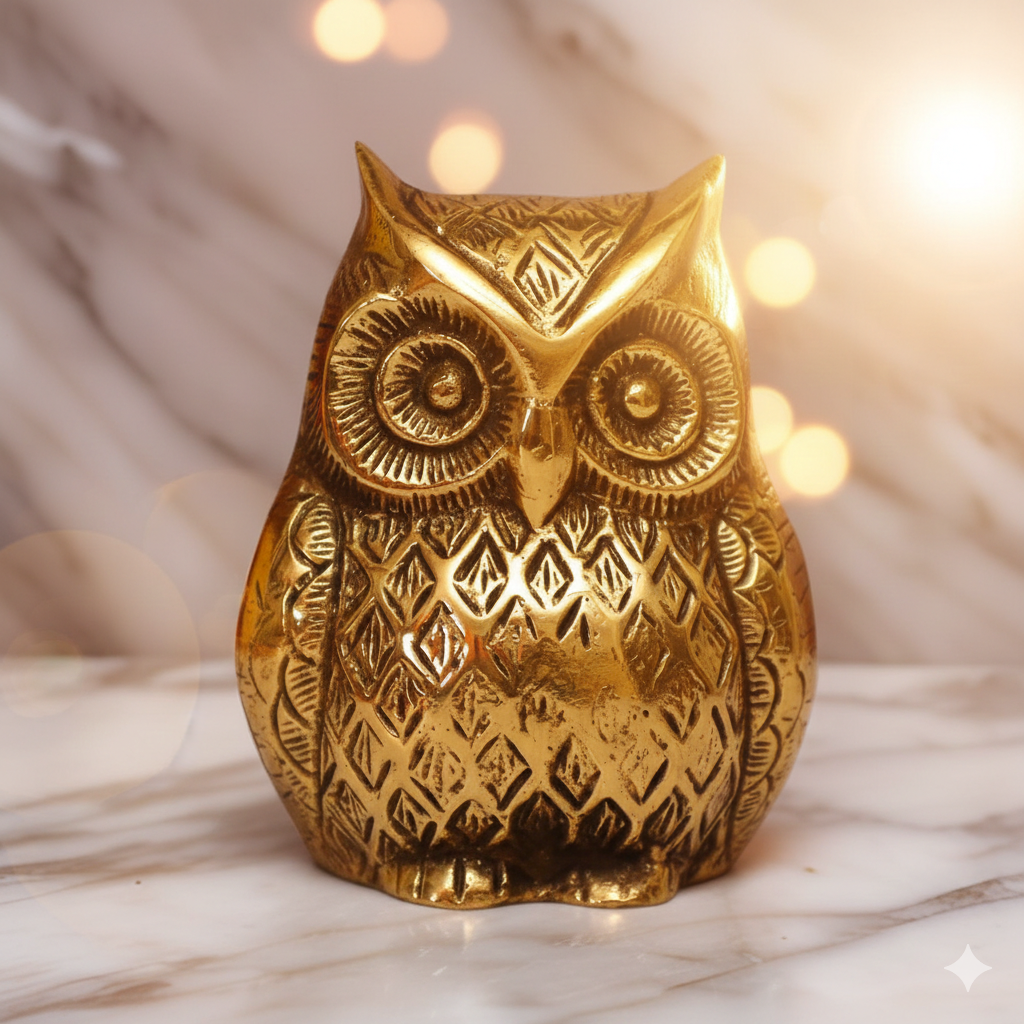 Ashlo's Brass Owl Statue – Vintage-Inspired Decorative Figurine for Home Decor – Wise Owl Sculpture for Console Tables, Bookshelves, and Office Desks – Antique Gold Finish