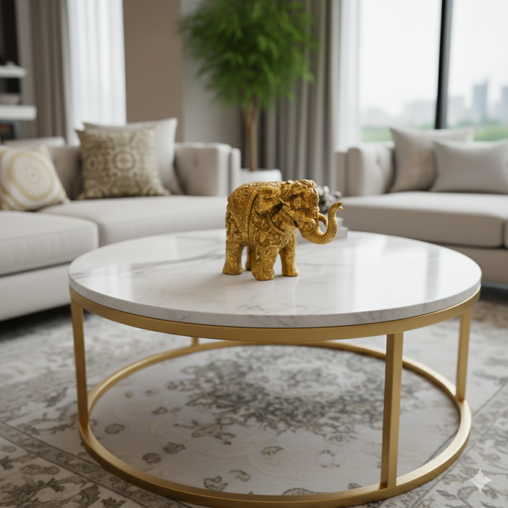 Ashlo's Handcrafted Elephant Figurine with Intricate Carvings, 17cm, Antique Brass Finish