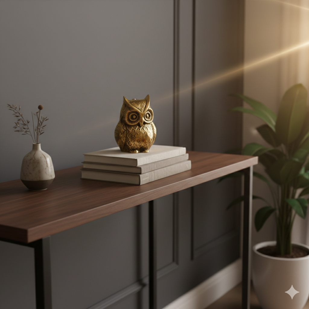 Ashlo's Brass Owl Statue – Vintage-Inspired Decorative Figurine for Home Decor – Wise Owl Sculpture for Console Tables, Bookshelves, and Office Desks – Antique Gold Finish
