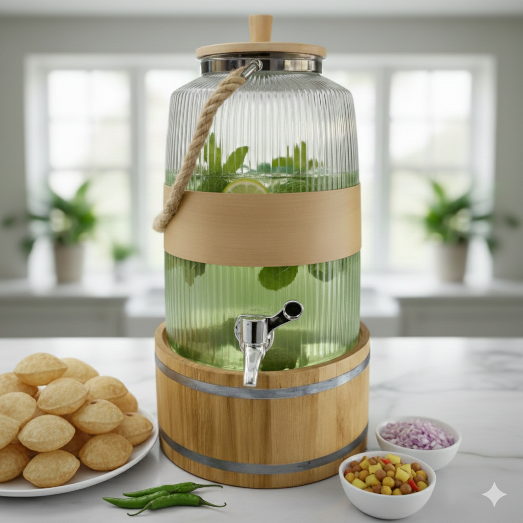Ashlo's 3 Litre Glass Beverage Dispenser with Easy-Pour Tap – Ideal for detox water, juices, lemonade, and more. Durable glass mason jar design, perfect for home, kitchen, parties, and restaurants.