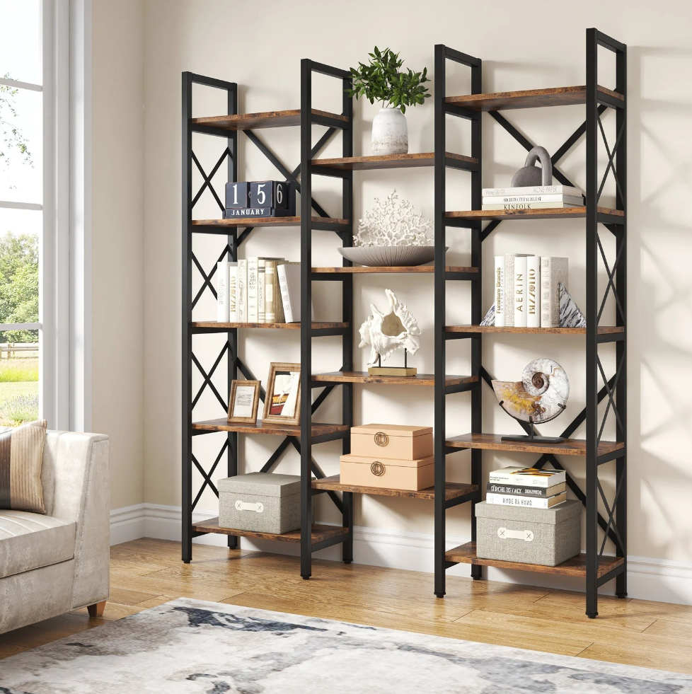 Ashlo's Bookshelf with Metal Frame and Wooden Shelves, Multipurpose Storage for Living Areas