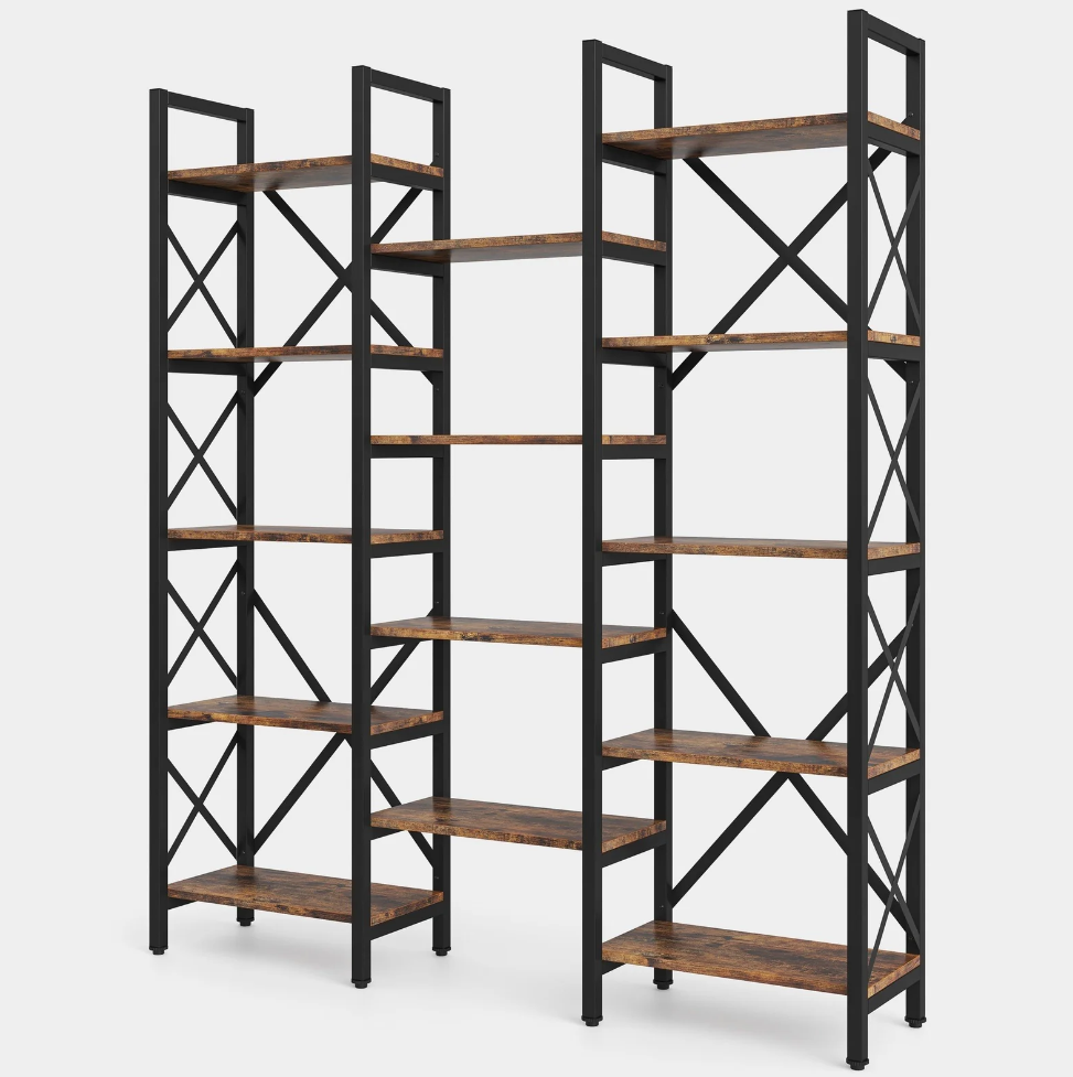 Ashlo's Bookshelf with Metal Frame and Wooden Shelves, Multipurpose Storage for Living Areas