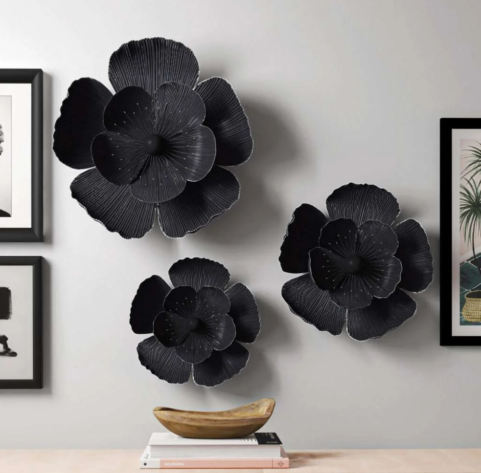 Ashlo's Black Floral Wall Art, Set of 3 Wall Hangings for Living Room, Bedroom, Dining Room