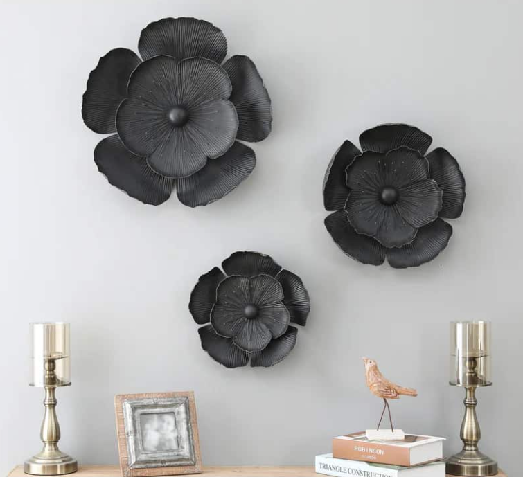 Ashlo's Black Floral Wall Art, Set of 3 Wall Hangings for Living Room, Bedroom, Dining Room