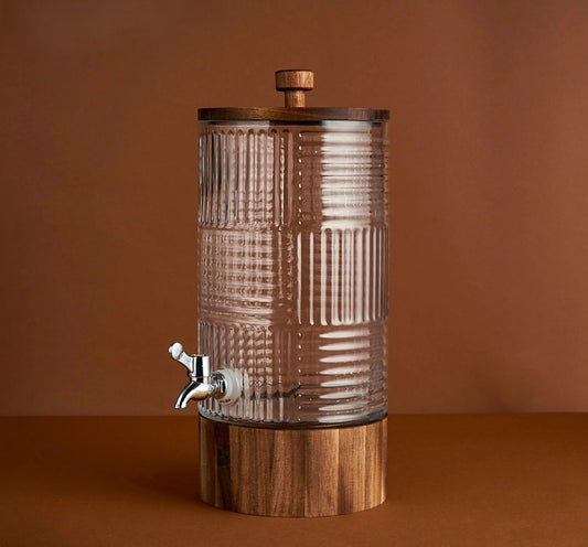 Ashlo's 6 Litre Glass Beverage Dispenser with Easy-Pour Tap – Ideal for detox water, juices, lemonade, and more. Durable glass mason jar design, perfect for home, kitchen, parties, and restaurants.