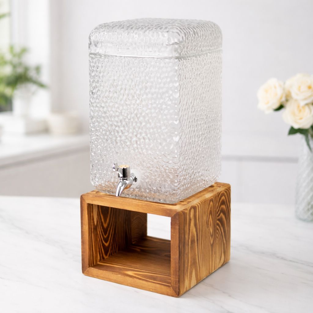 Ashlo's 3 Litre Glass Beverage Dispenser with Easy-Pour Tap – Ideal for detox water, juices, lemonade, and more. Durable glass mason jar design, perfect for home, kitchen, parties, and restaurants.