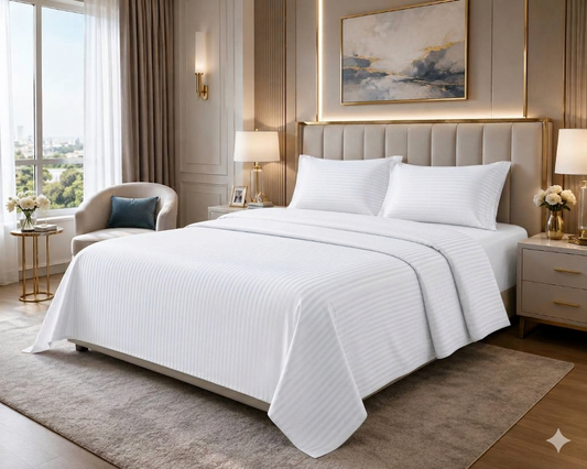 Ashlo's Striped Bed Sheet Set, Hotel Style, Satin Stripe, Double Bed, with Pillow Covers