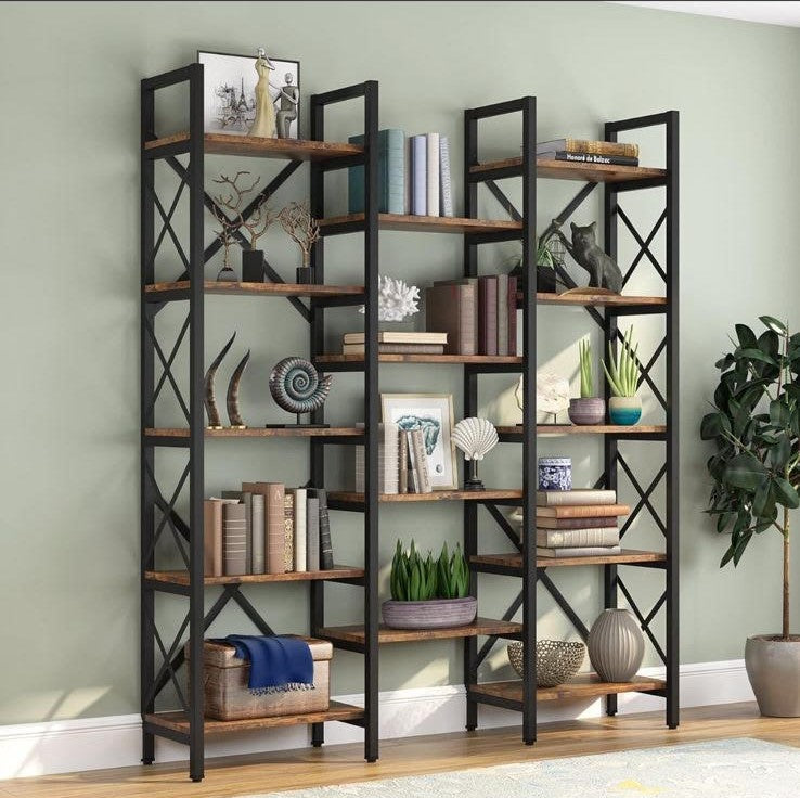 Ashlo's Bookshelf with Metal Frame and Wooden Shelves, Multipurpose Storage for Living Areas