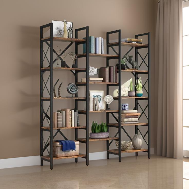 Ashlo's Bookshelf with Metal Frame and Wooden Shelves, Multipurpose Storage for Living Areas