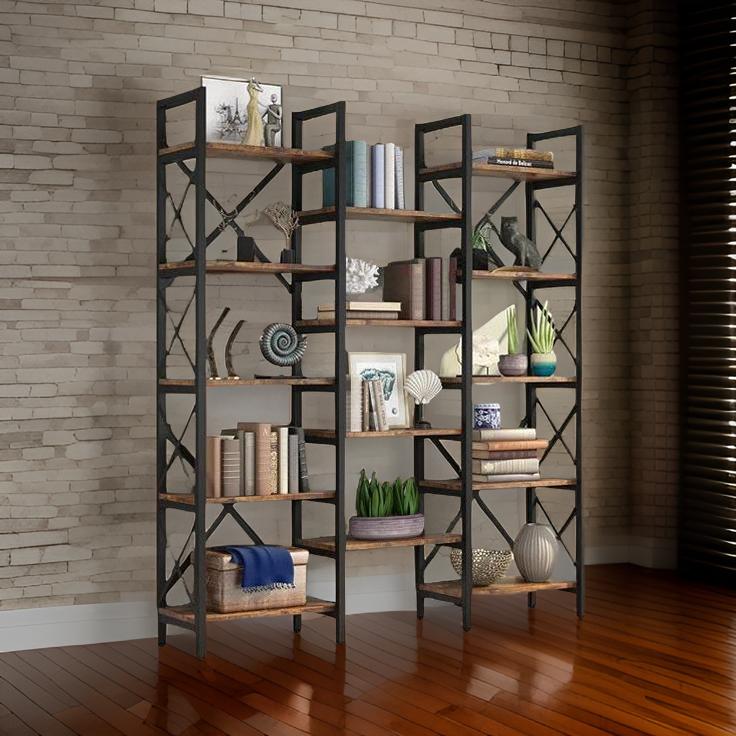 Ashlo's Bookshelf with Metal Frame and Wooden Shelves, Multipurpose Storage for Living Areas