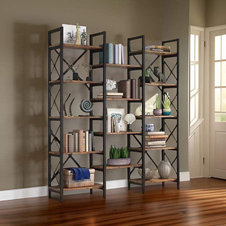 Ashlo's Bookshelf with Metal Frame and Wooden Shelves, Multipurpose Storage for Living Areas