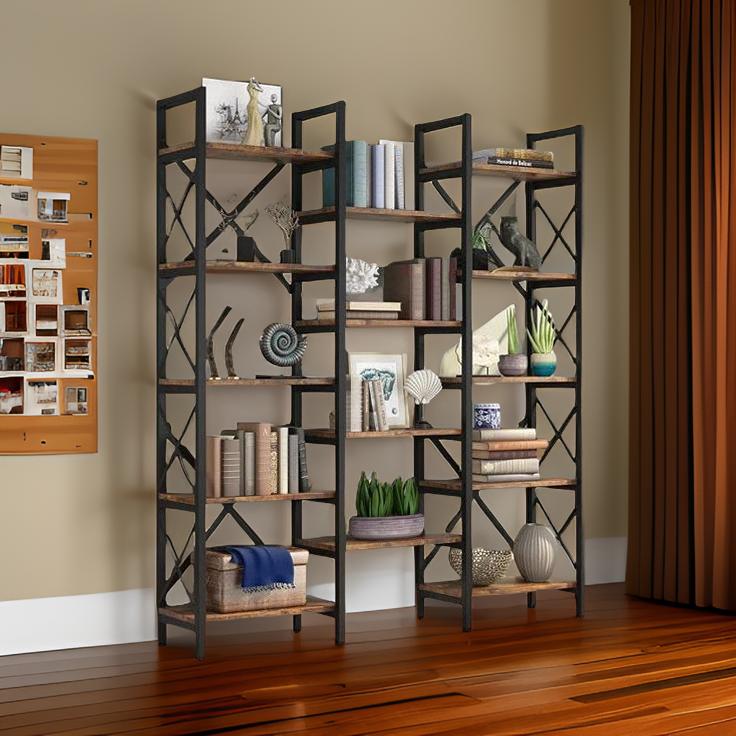 Ashlo's Bookshelf with Metal Frame and Wooden Shelves, Multipurpose Storage for Living Areas