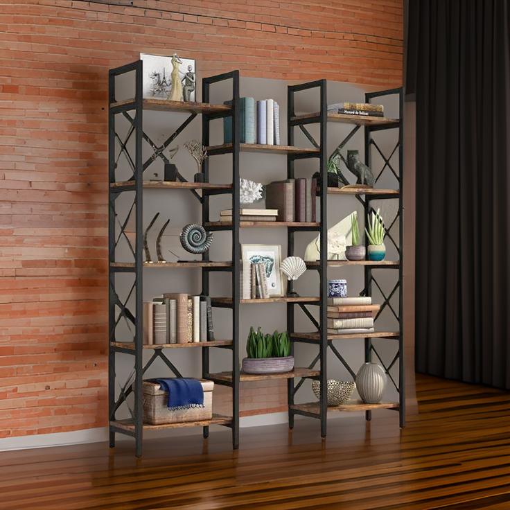 Ashlo's Bookshelf with Metal Frame and Wooden Shelves, Multipurpose Storage for Living Areas