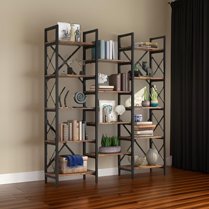 Ashlo's Bookshelf with Metal Frame and Wooden Shelves, Multipurpose Storage for Living Areas