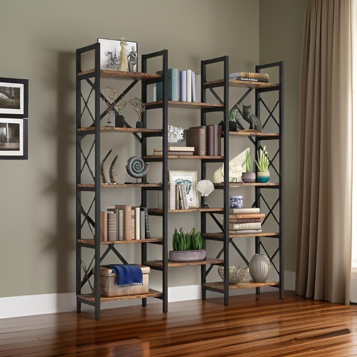 Ashlo's Bookshelf with Metal Frame and Wooden Shelves, Multipurpose Storage for Living Areas